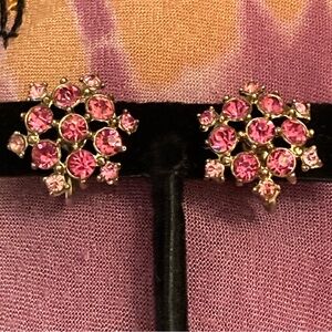 Vintage Coro Pink Rhinestone Cluster Screw Back Earrings